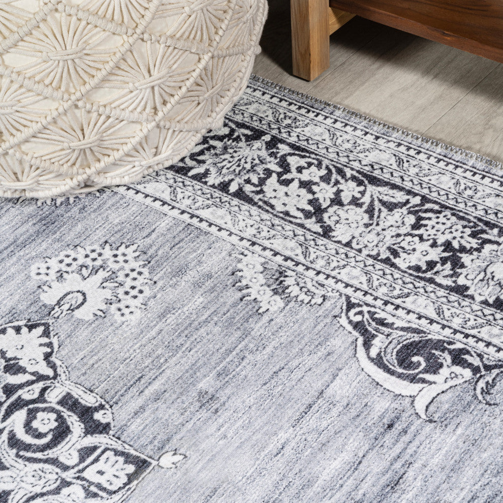 Bausch Distressed Chenille Washable Gray/White 3 ft. x 5 ft. Area Rug