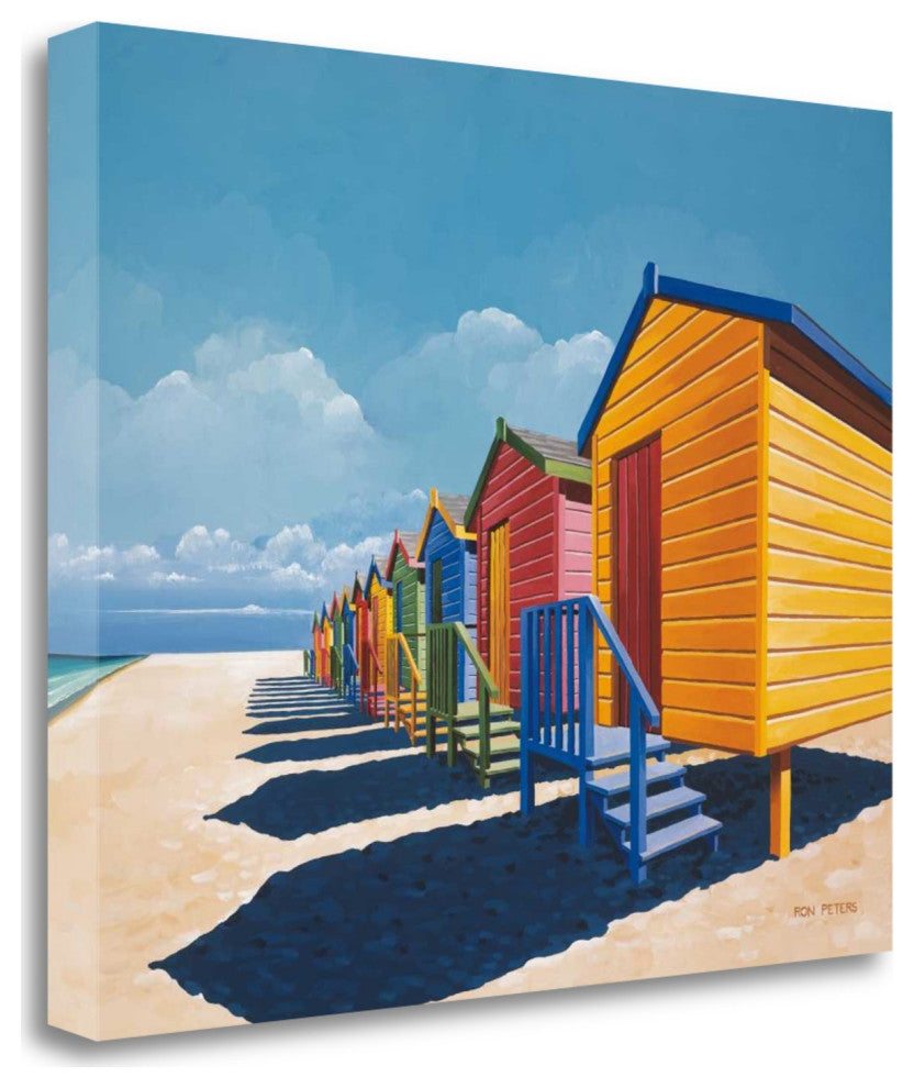 22" Bright Beach Huts Giclee Print on Gallery Wrap Canvas Wall Art