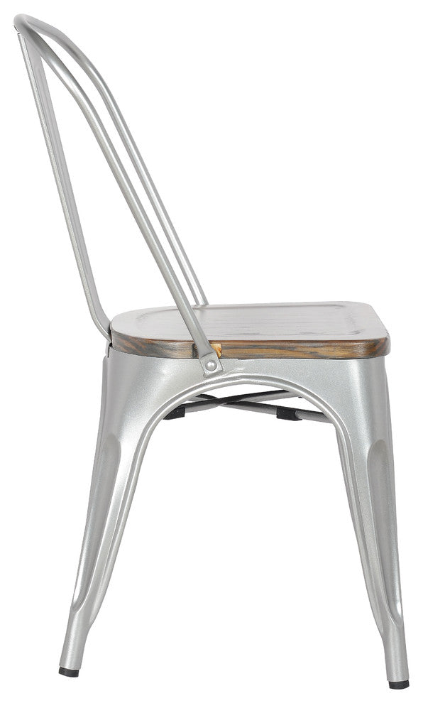 Highland Commercial Metal Dining Chair, Wooden Seat, Silver Pearl, Set of 4