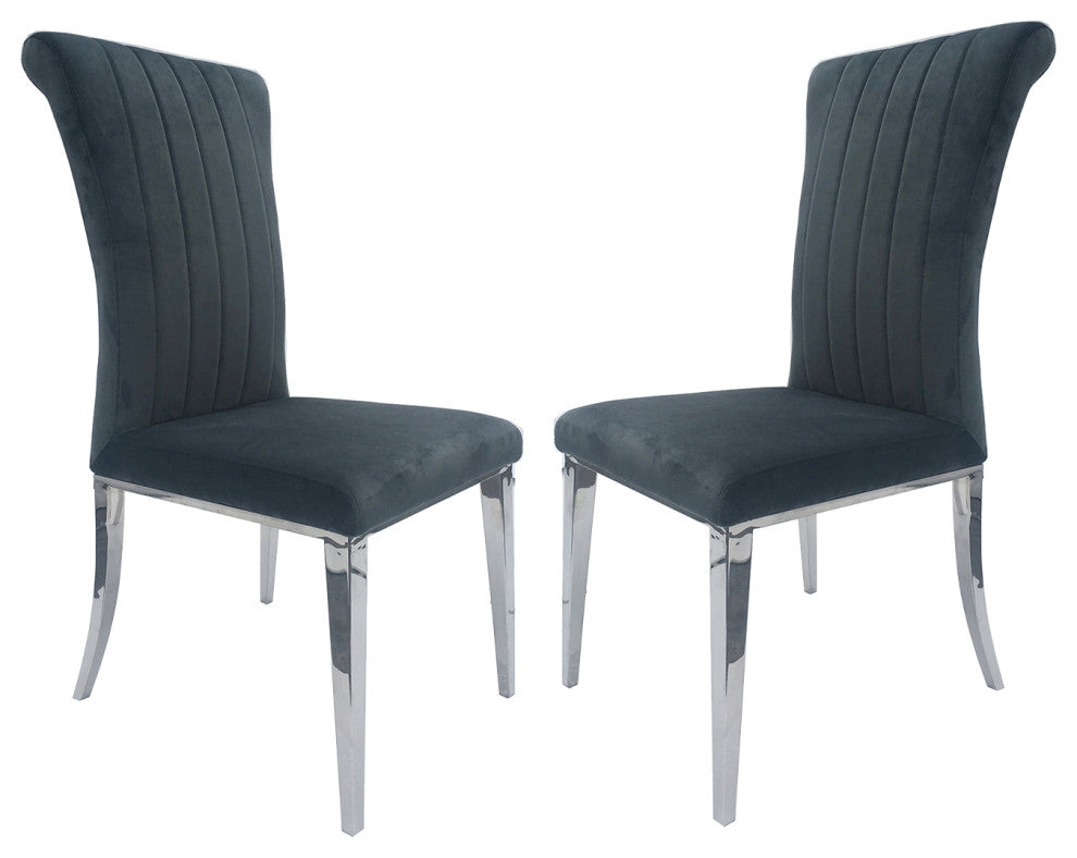 Set of 2 Dining Side Chairs with Chrome Legs, Dark Gray