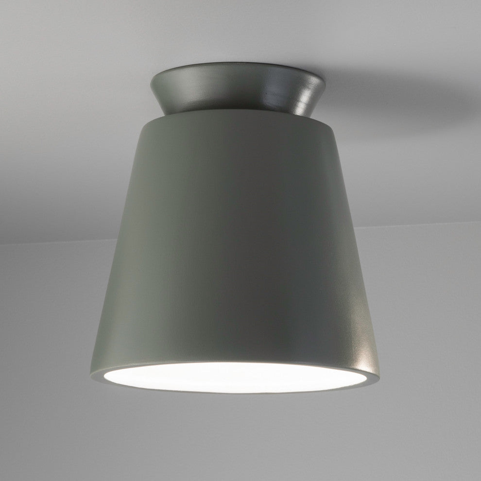 Radiance Outdoor Trapezoid Ceramic Flush-Mount, Pewter Green, Dedicated Led