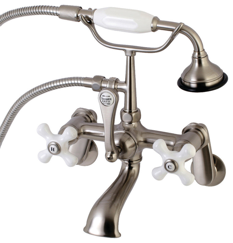 Kingston Brass Wall Mount Tub Faucet With Hand Shower, Brushed Nickel