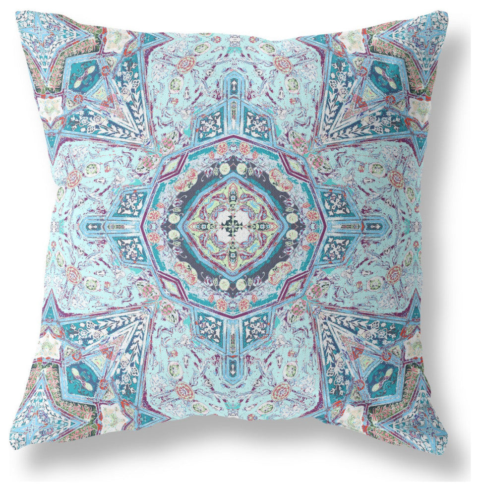 18" Light Blue Boho Flower Suede throw Pillow