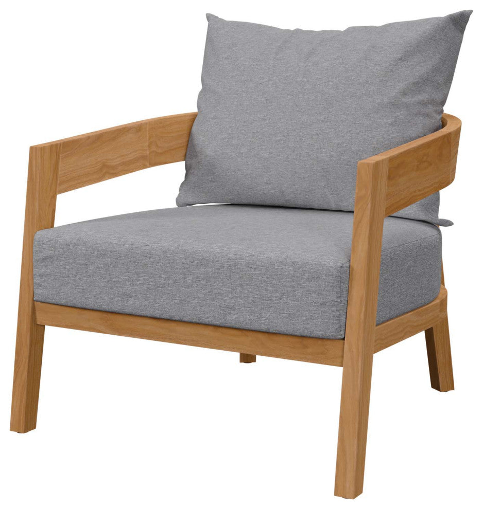 Lounge Chair Table Set, Gray Natural, Teak Wood, Modern, Outdoor Patio