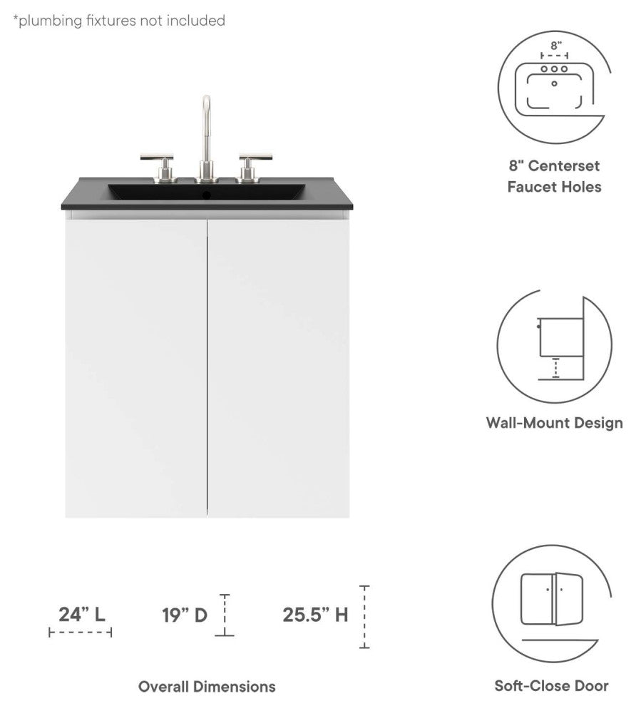 Sink Vanity Cabinet, Wall Mount, Black White, Ceramic, Modern, Hotel Bathroom