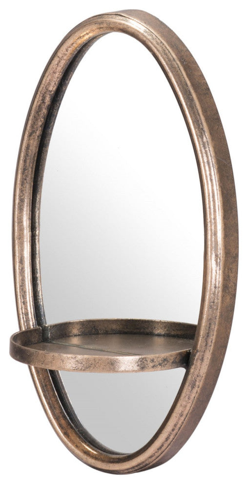 Frame Wall Mirror, Round, Glass, Steel Metal, Gold, Bedroom Living