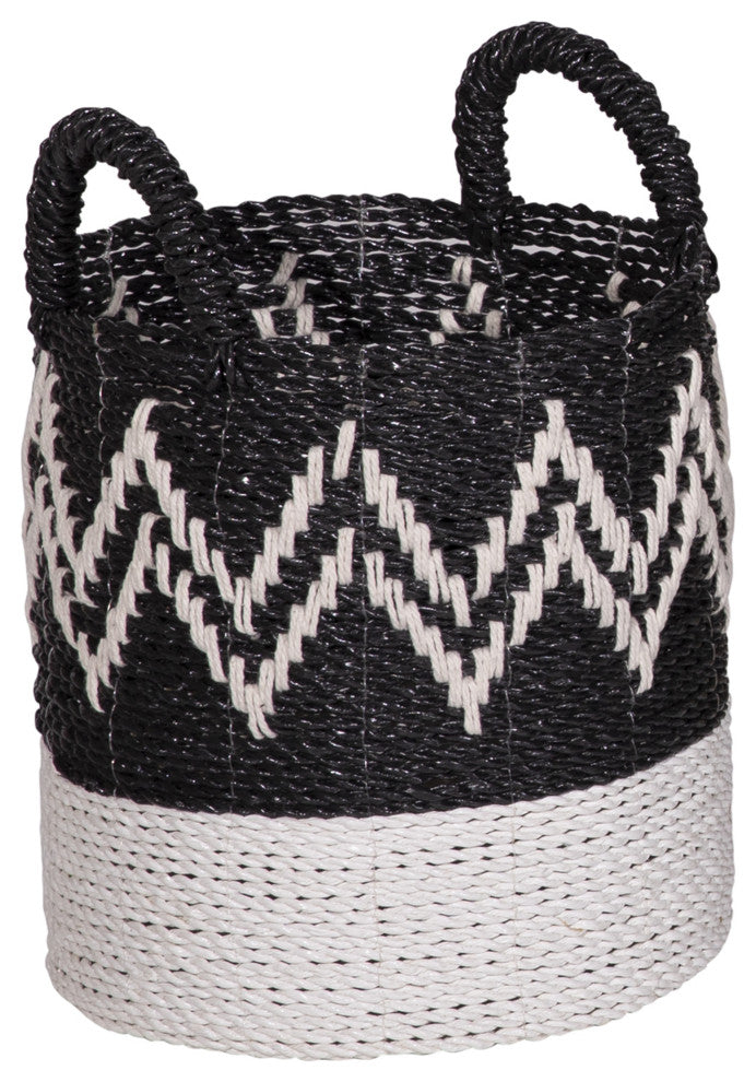 Manilo Hand Woven Tri-Colored Seagrass and Cotton Storage Baskets, Set of 3