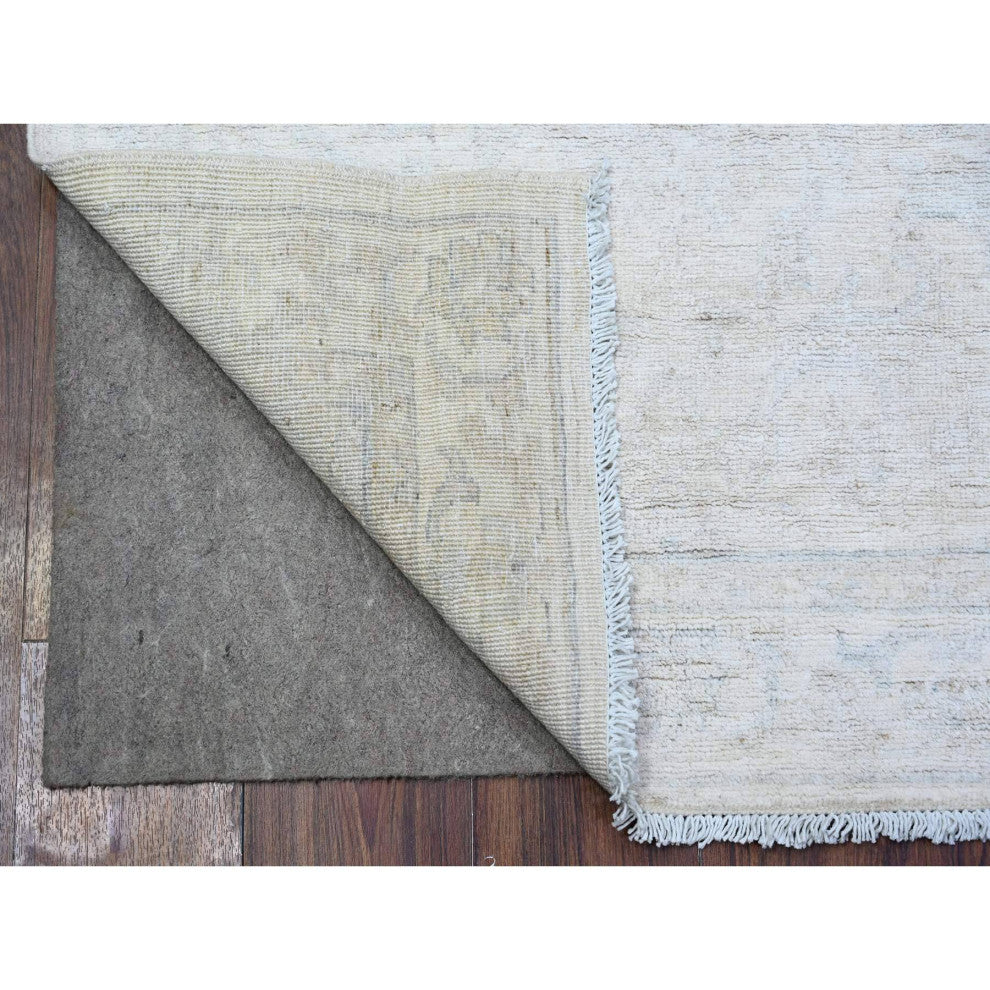 Delicate White 100% Wool Hand Knotted Washed Out Peshawar Oriental Rug 3'x5'