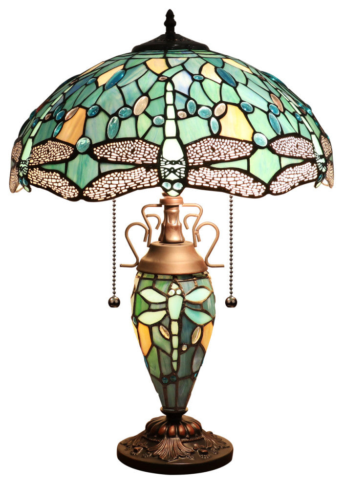Sunniva Dragonfly Tiffany 3-Light Double Lit Table Lamp 16" Shade