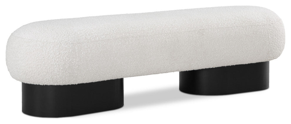 Robertson Boucle Fabric Upholstered Bench, Cream, Black Finish