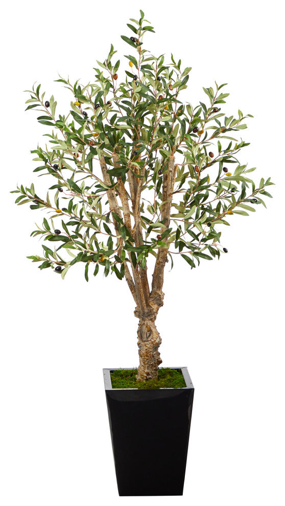 4.5' Olive Artificial Tree, Black Metal Planter