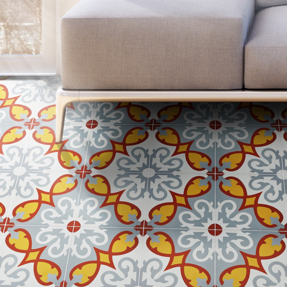 Agadir Handmade Cement Tile, Red/Yellow/Gray, Sample