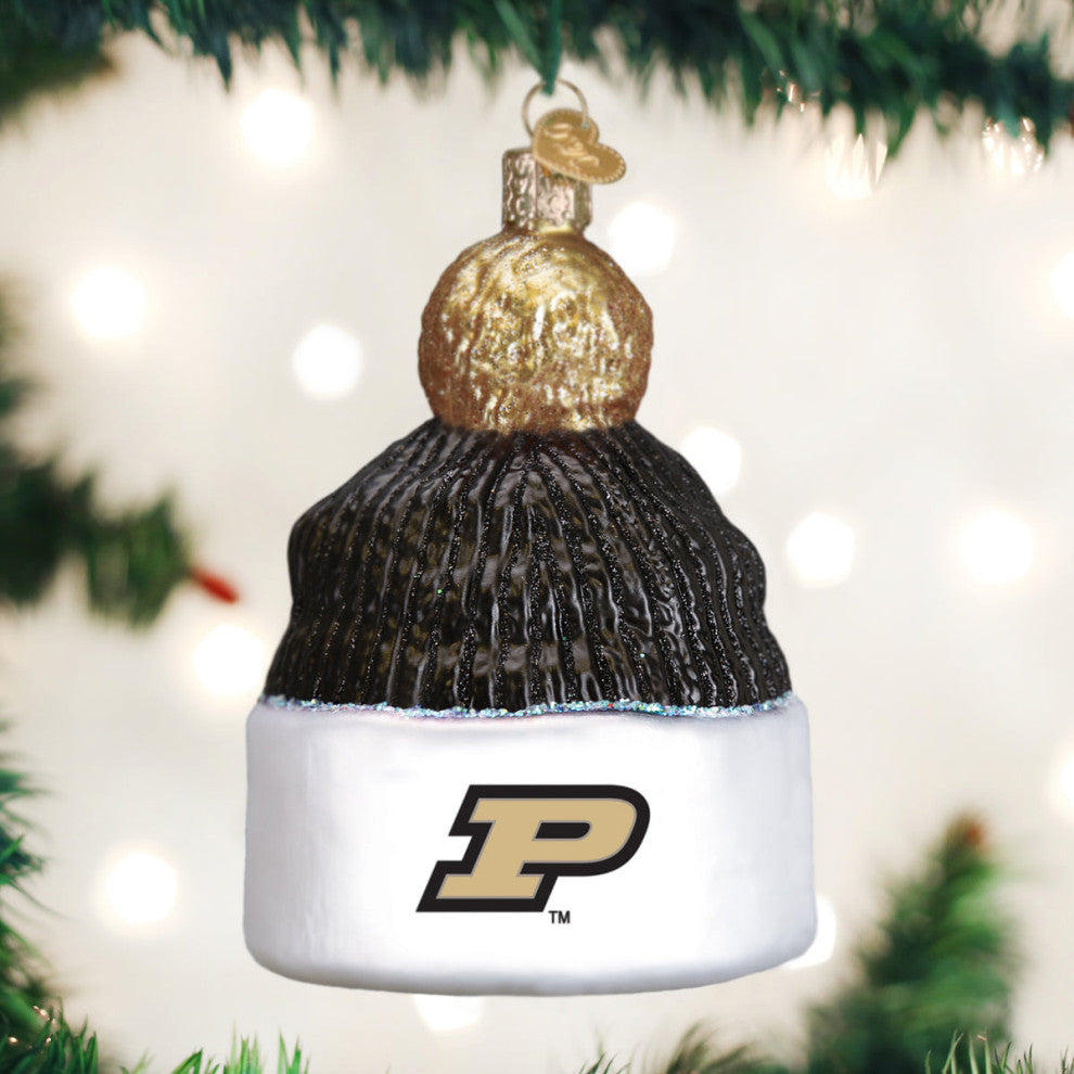 Old World Christmas Hanging Glass Tree Ornament, Purdue University Beanie