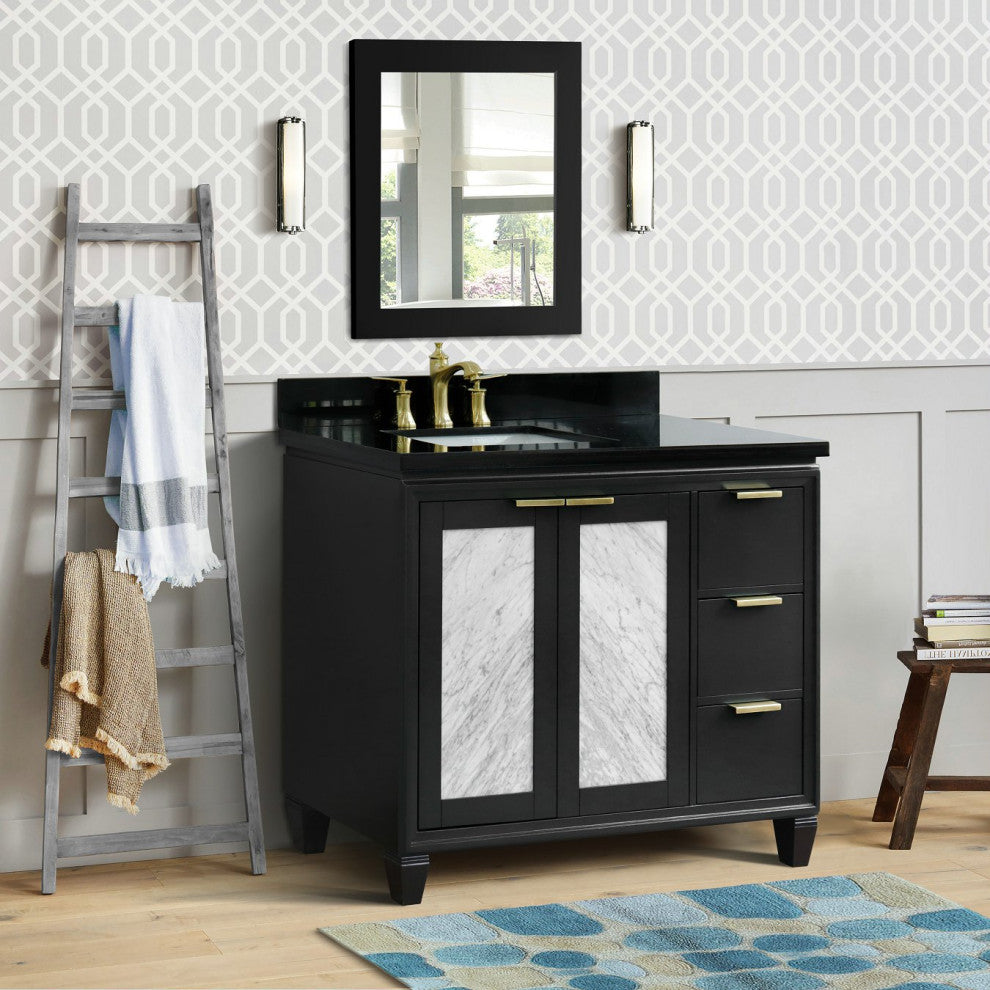 43" Single Vanity, Dark Gray Finish With Black Galaxy
