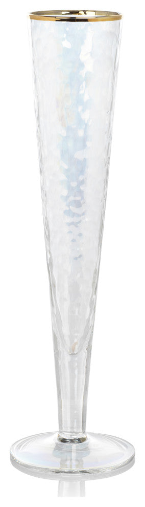 Kampari Slim Champagne Flutes with Gold Rim, Set of 4