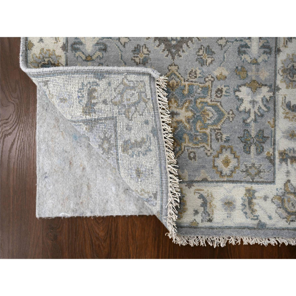 Medium Gray, Karajeh Design, Pure Wool, Hand Knotted, Runner Rug, 2'8"x8'