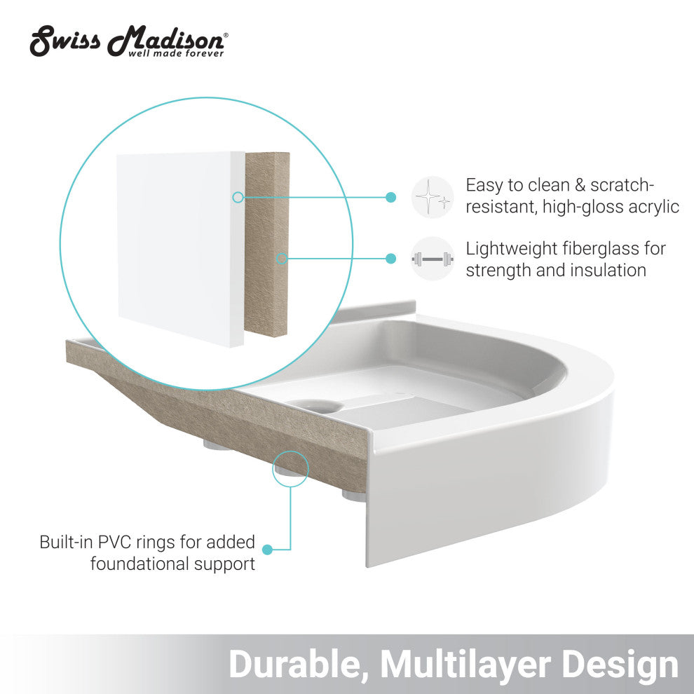 Voltaire 32"x32" Acrylic White, Single-Threshold, Neo-Angle Shower Base
