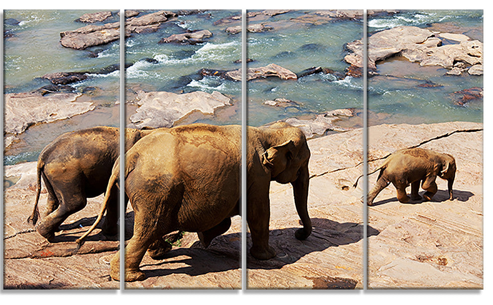 Parade of Elephants in Sri Lanka, Landscape Canvas Print, 48"x28", 4 Panels