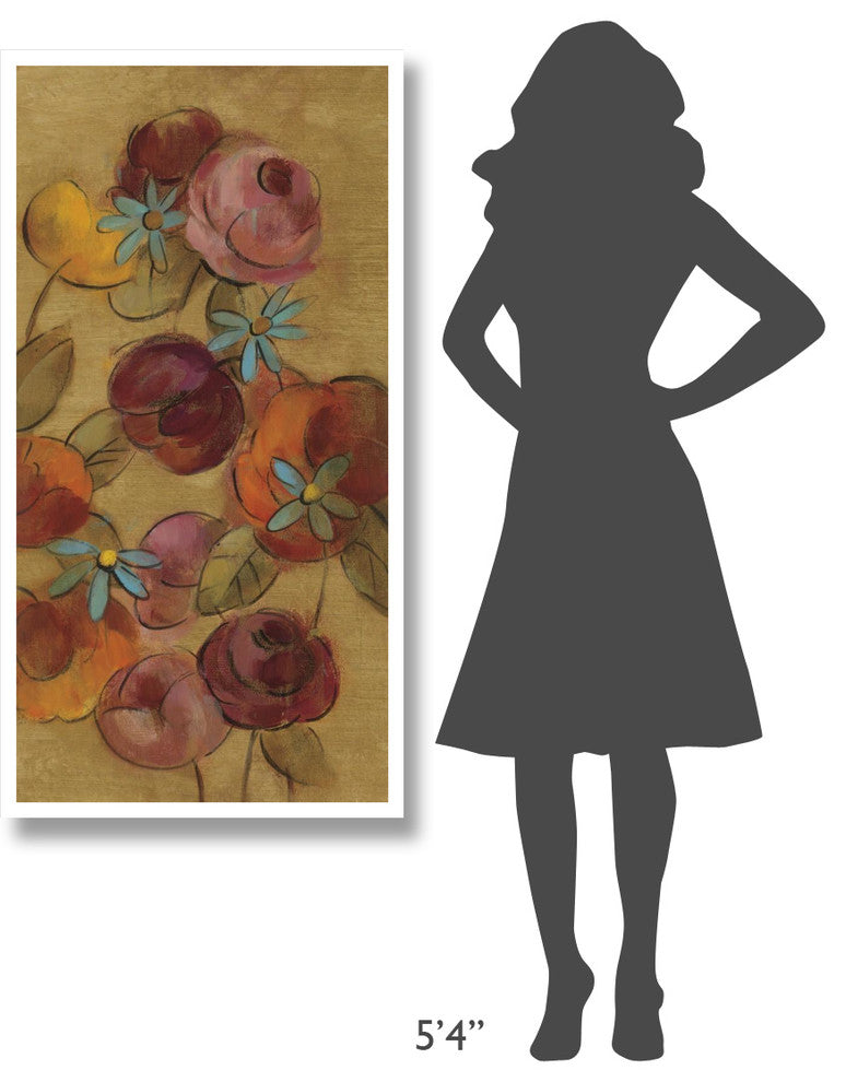 "Pressed Flowers I on Gold" Digital Paper Print by Silvia Vassileva, 26"x50"