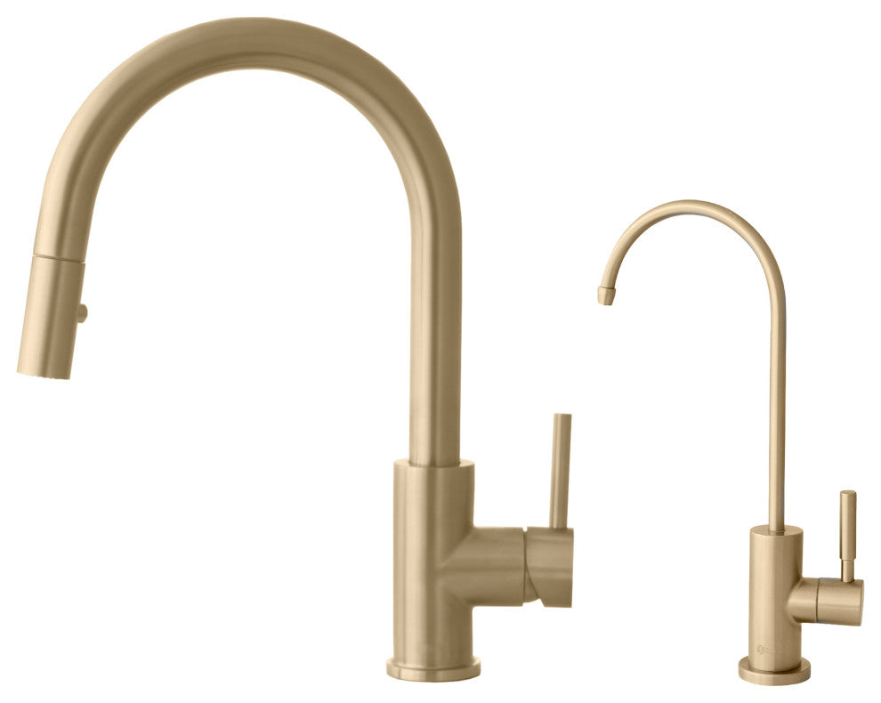 K131GK142G Single Handle Pull Down Kitchen Faucet With Cold Water Tap, Gold