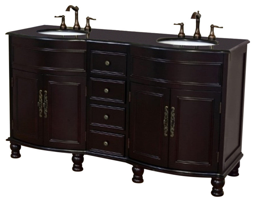 62" Double Sink Vanity-Dark Mahogany-Black  Galaxy