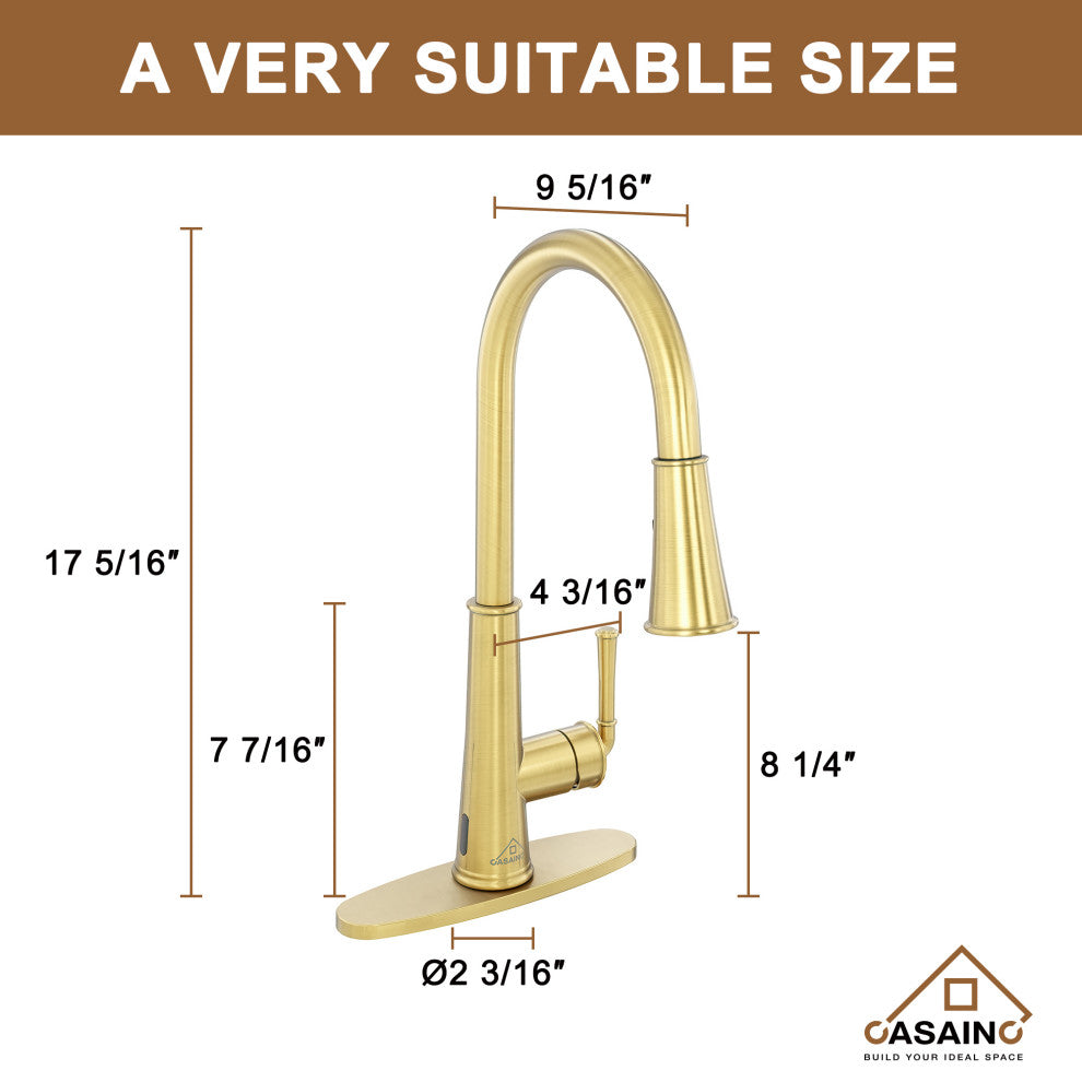 Single-Handle Pull Down Sprayer Kitchen Faucet with Touchless Sensor, Brushed Gold