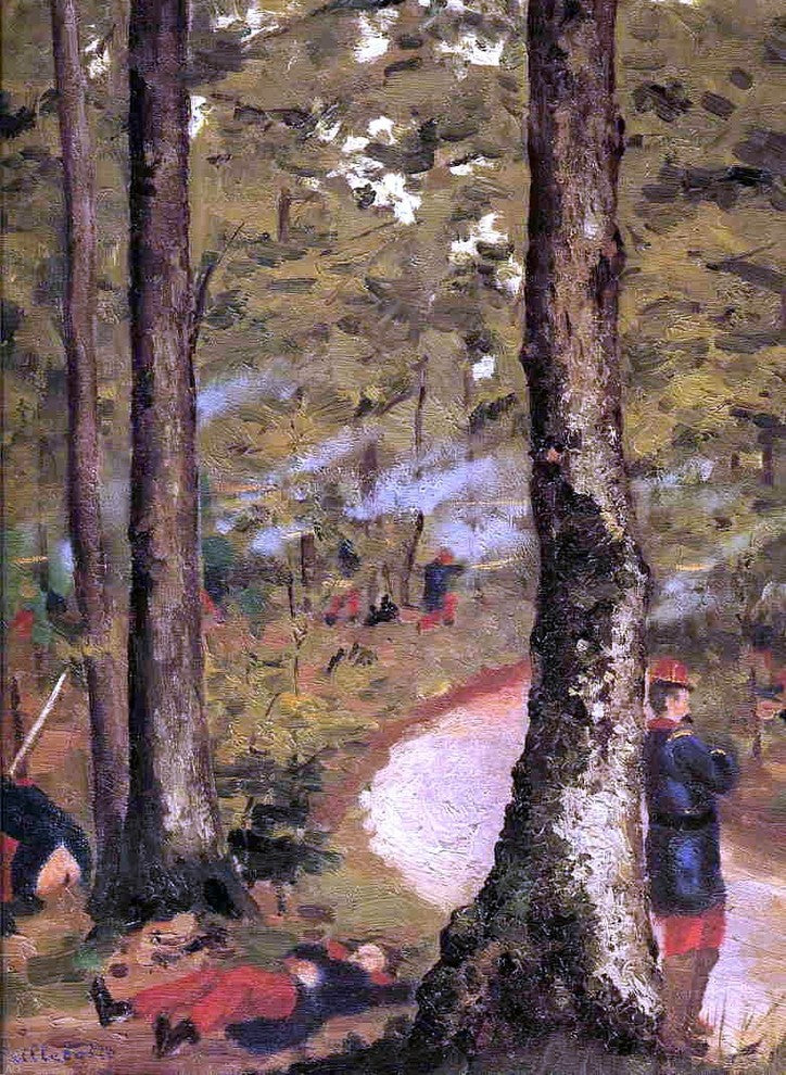 Gustave Caillebotte Yerres Soldiers in the Woods Gallery Wrapped Canvas Print