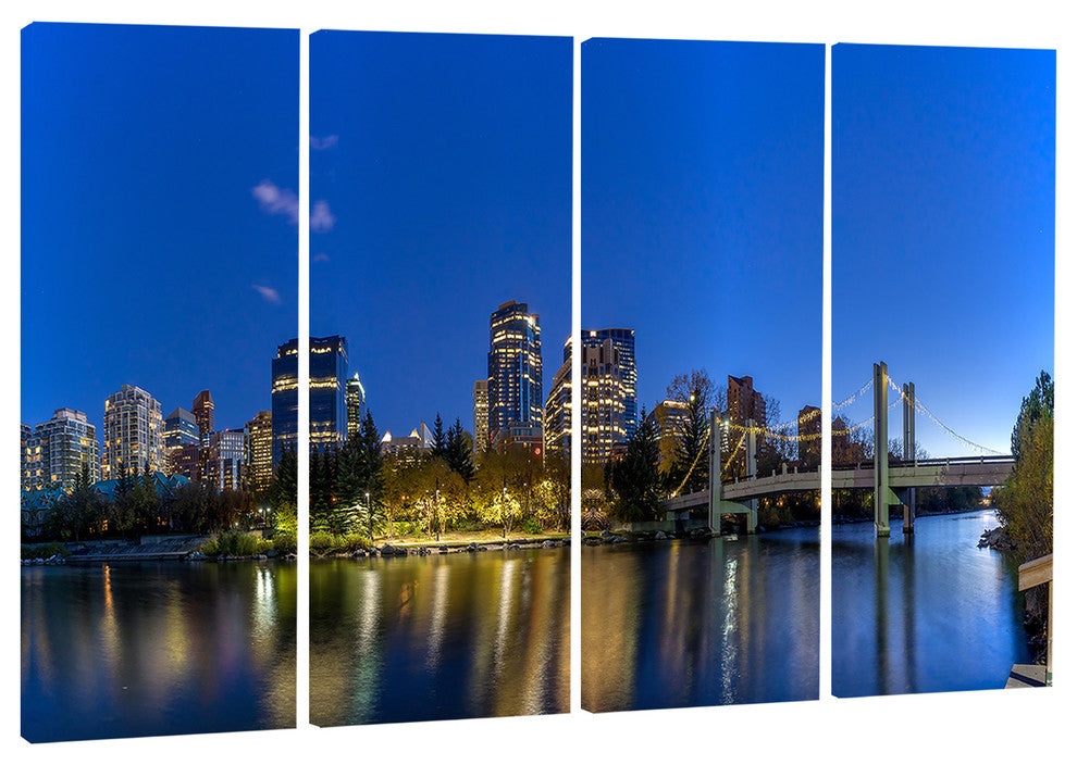 "Calgary Skyline" Cityscape Photography Canvas Print, 4 Panels, 48"x28"