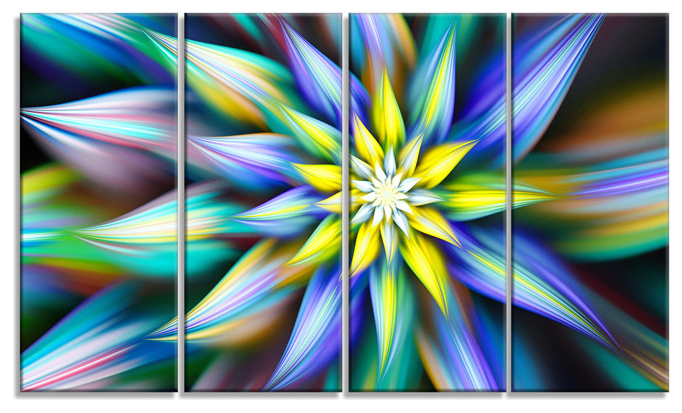 Dancing Multi Color Flower Petals, Floral Canvas Art Print, 48"x28", 4 Panels