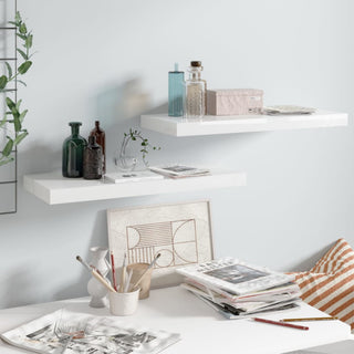 vidaXL Floating Wall Shelves 2-Piece High Gloss White 23.6"x9.3"x1.5" MDF