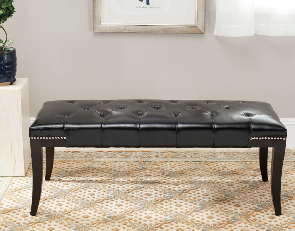 Safavieh Gibbons Bench, Black Leather