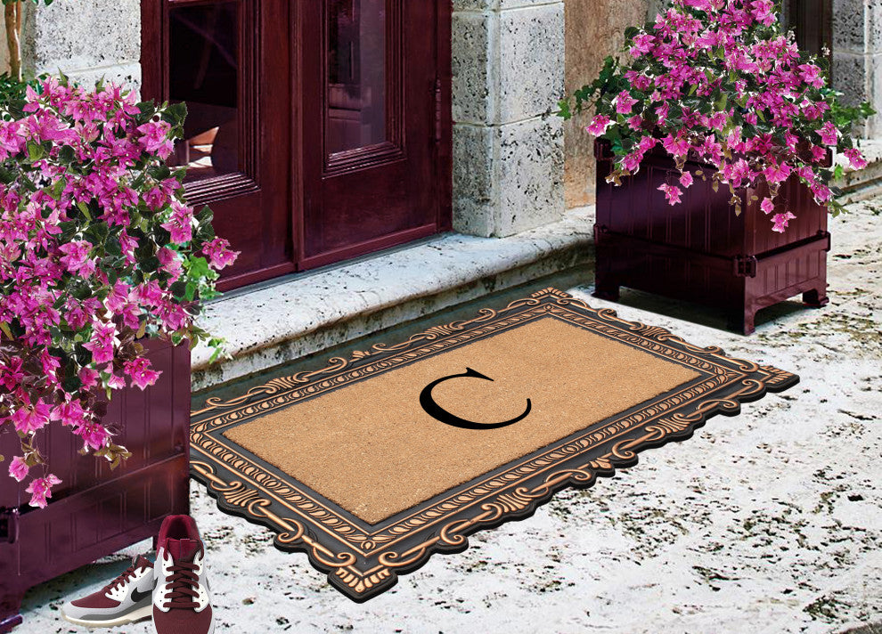Carson Bronze/Beige Rubber And Coir 24"x36", Monogrammed Doormat, C