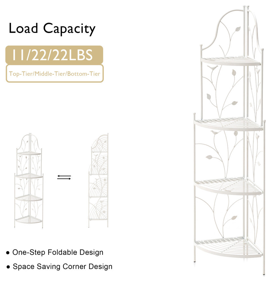 52"H 4-Tiered Metal Corner Shelf Plant Stand, White