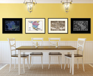 France Vivid Map Print On Canvas With Black Custom Frame, 16" X 21"