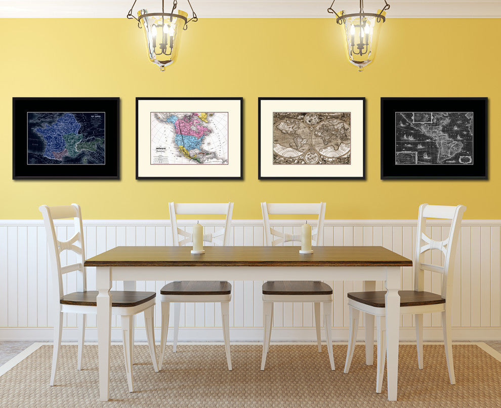 France Vivid Map Print On Canvas With Black Custom Frame, 16" X 21"