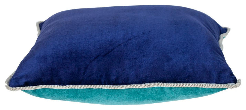 Reversible Royal and Aqua Square Velvet Throw Pillow