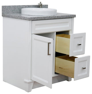 31" Single Sink Vanity, White Finish With Gray Granite With Round Sink