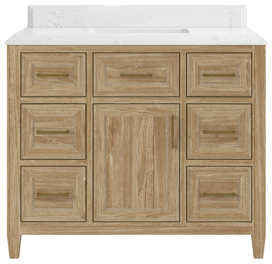 Santa Monica 42 Single Sink Bath Vanity in Whitewashed Teak 1.5" Empira Quartz