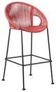 Benzara BM246125 Indoor Outdoor Bar Stool With Rounded Rope Woven Seat, Pink