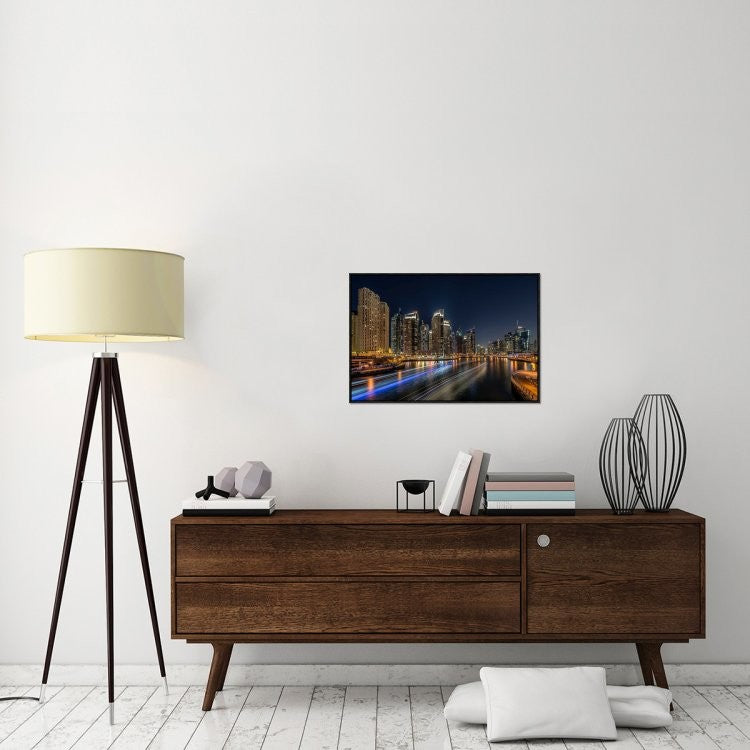 "Dubai Marina" Framed Canvas Giclee by Vinaya Mohan, 31x21"