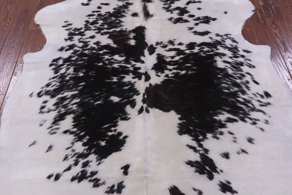 7' 0" X 6' 2" Black and White Natural Cowhide Rug C2203