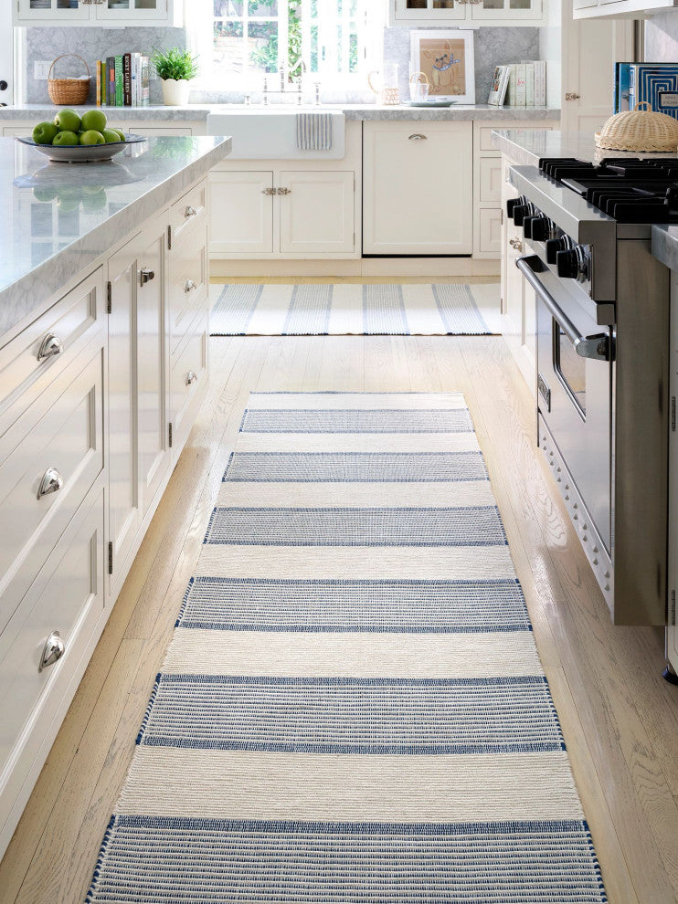 Mark D. Sikes x Dash & Albert La Mirada Navy Cotton Rug, Blue, 2'6" x 8'