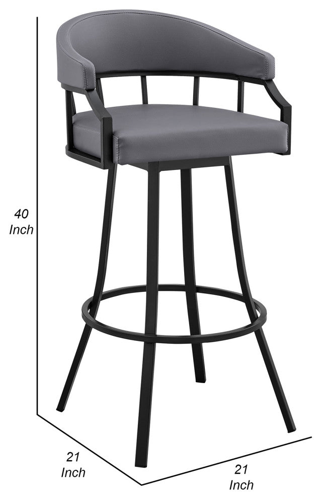 Benzara BM282095 Mayla 30" Swivel Bar Stool Black Flared Legs, Gray Faux Leather