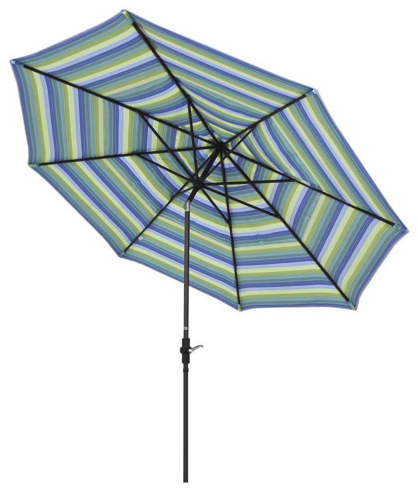 11' Stone Black Collar Tilt Crank Aluminum Umbrella, Sunbrella, Seville Seaside