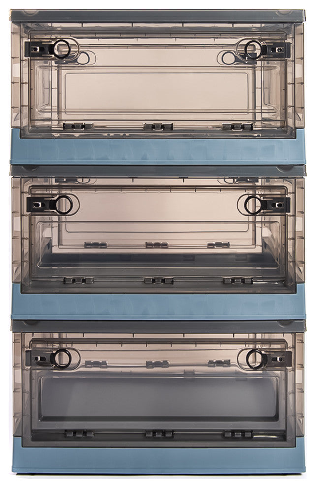 Easy Tidy Stackable Side Opening Collapsible Storage Box Sets, Blue, Medium