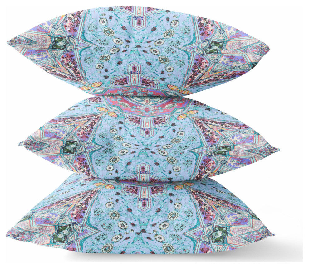 20" Blue Magenta Boho Chic Floral Suede Throw Pillow