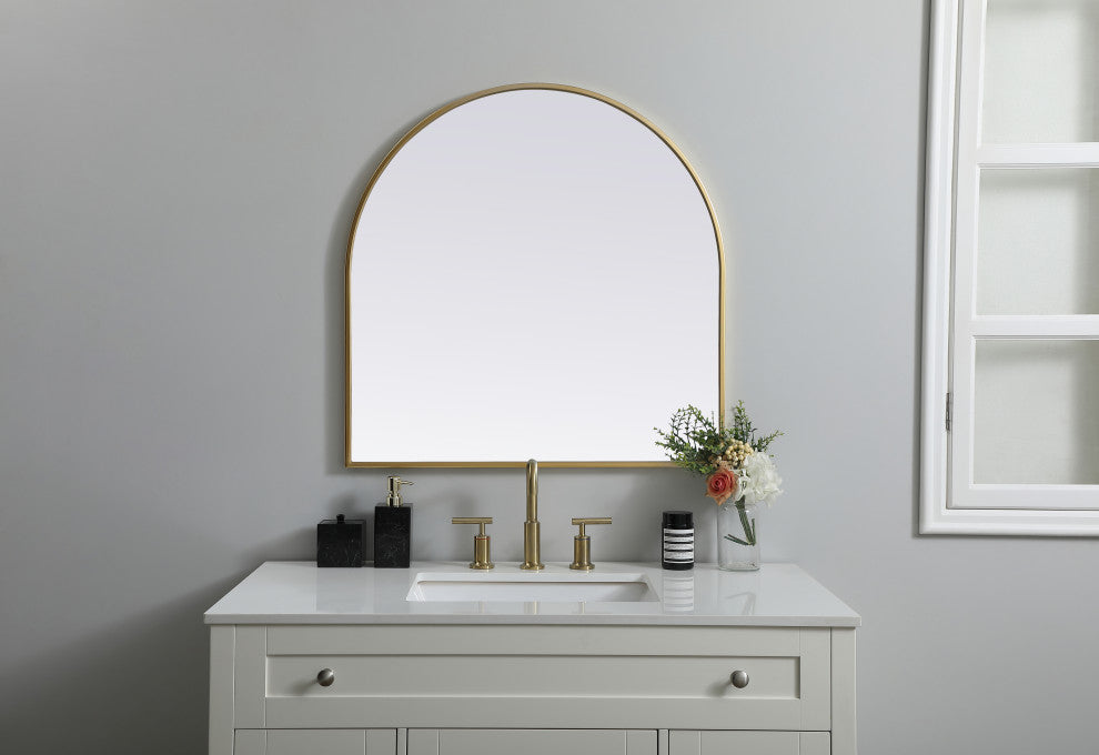 Metal Frame Arch Mirror 30X30 Inch, Brass