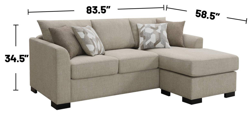 Upholstered Sleeper Sectional Sofa With 4 Pillows, Camel