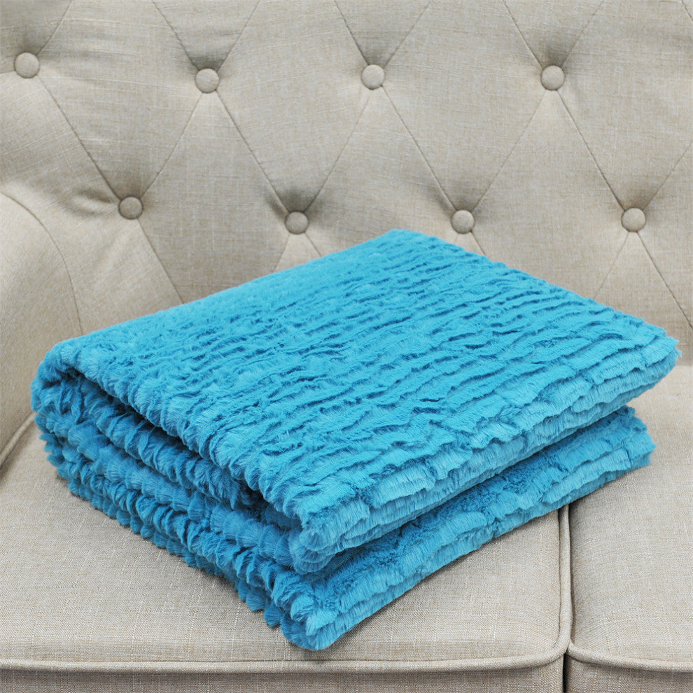 Air Brushed Colleen Oversized Faux Fur Throw Blanket, Baltic Blue, 60x70