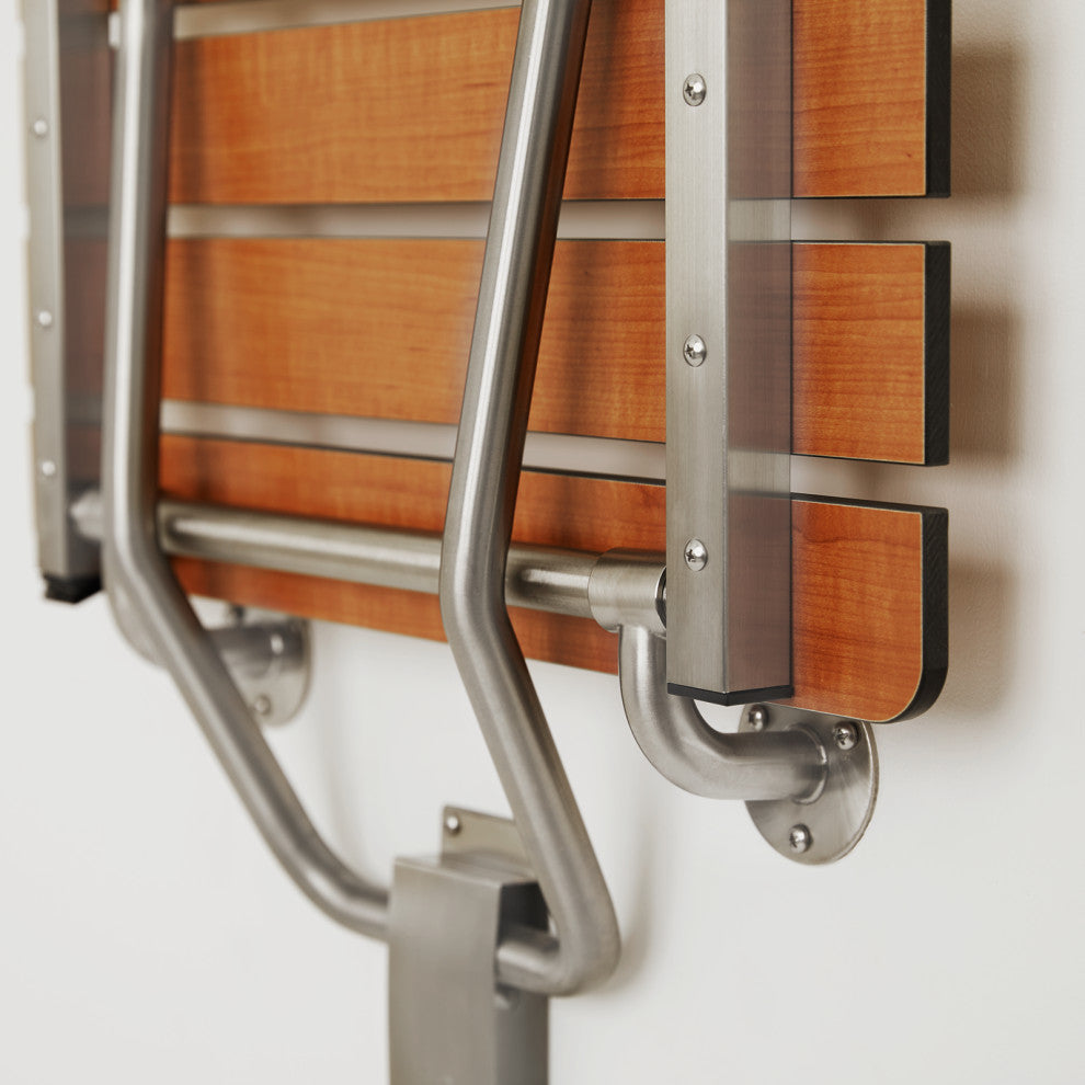 ADA Folding Wall Mount Teak Phenolic Bathroom Shower Seat Bench, 18"